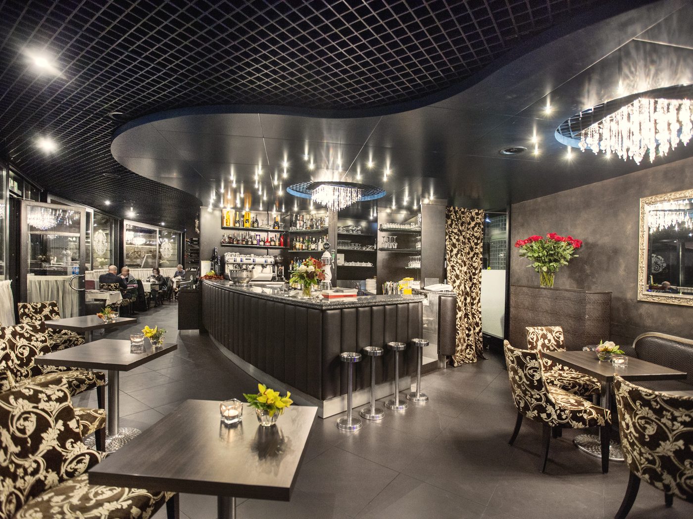 The bar, the kitchen